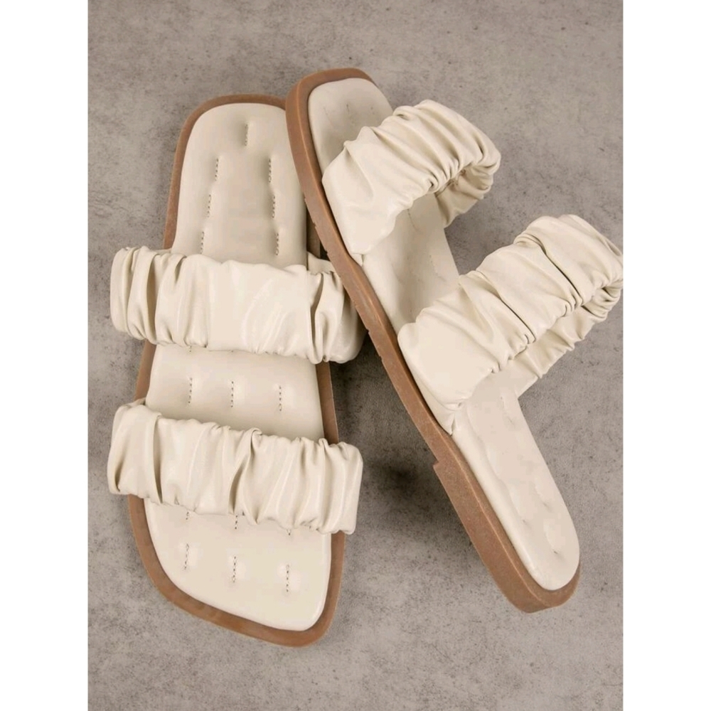 Square Toe Ruched Strap Sandals